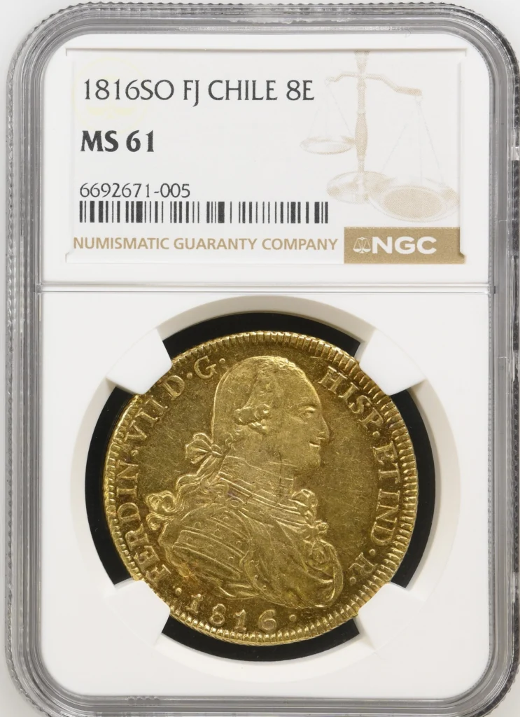 Chile 8 Escudos 1816 So FJ NGC MS61 0162484