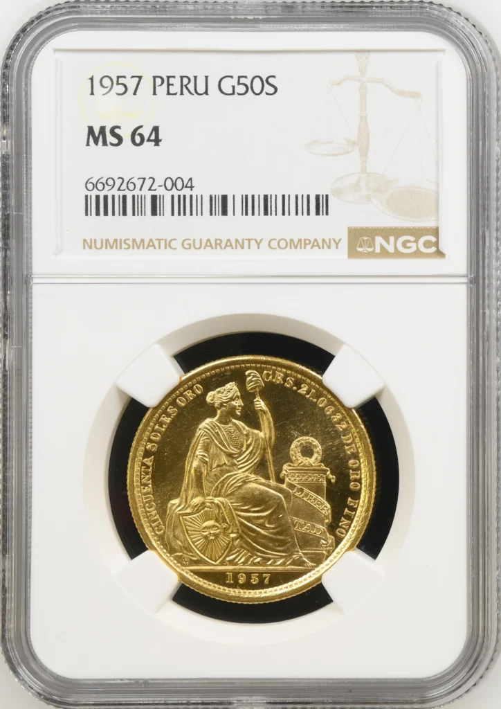 Latin American Coins Peru Peru 50 Sols 1957 NGC MS64 0162486 Peru 50 Sols 1957 NGC MS64 0162486