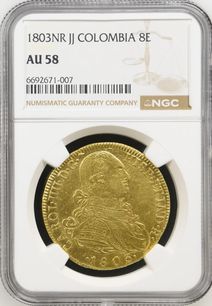 Colombia 8 Escudos 1803 Nr JJ NGC AU58 0162490
