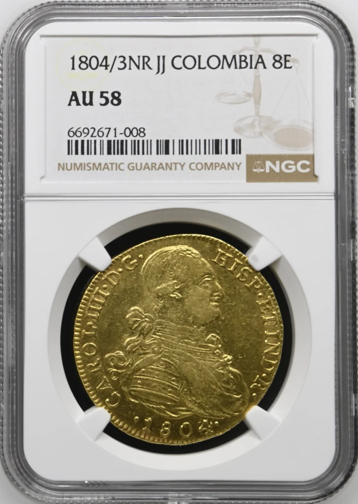 Colombia 8 Escudos 1804/3 Nr JJ NGC AU58 0162491