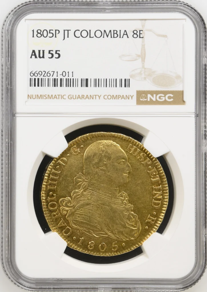 Colombia 8 Escudos 1805 P JT NGC AU55 0162494