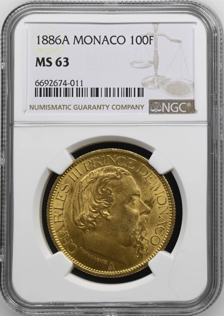 Monaco 100 Francs 1886 A NGC MS63 0162497