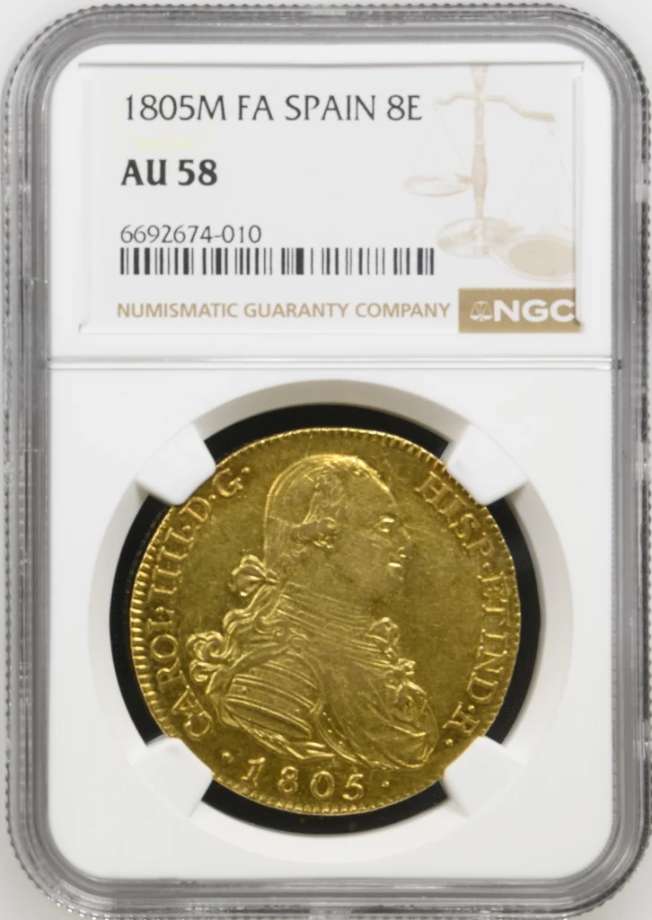 Spain 8 Escudos 1805 M FA NGC AU58 0162505