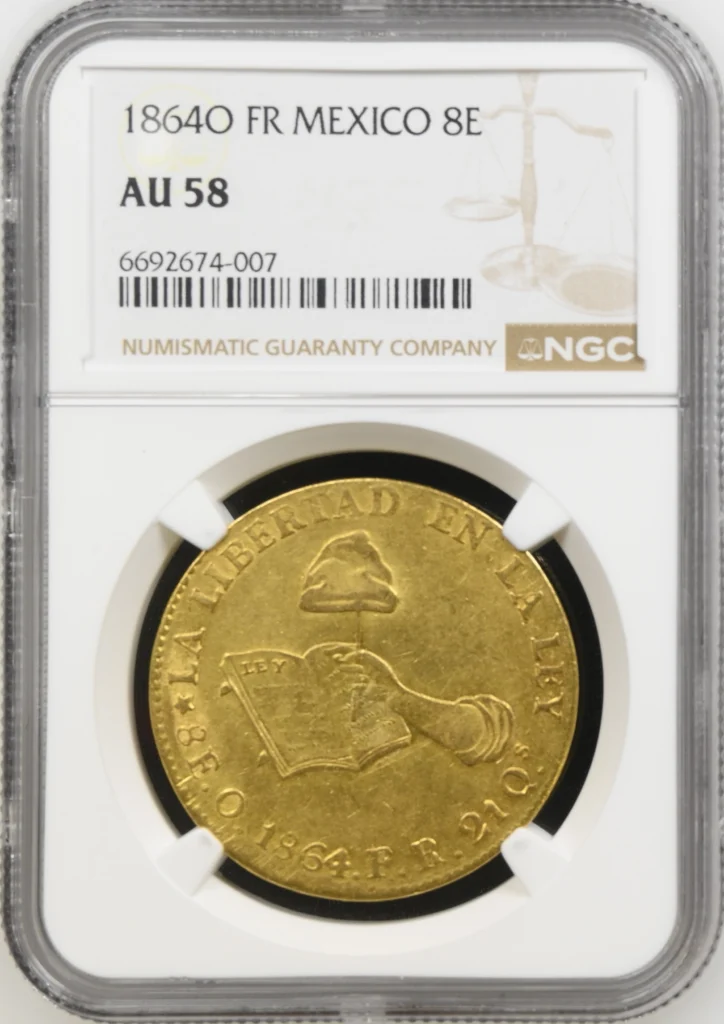 Republic Gold 8 Escudos 1864 O FR NGC AU58 0162514