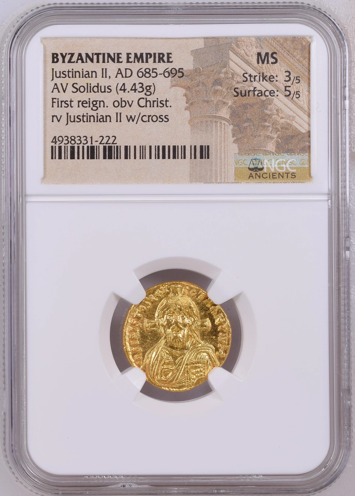 Ancient Coins Byzantine Byzantine Justinian II 685-695 AD AV Solidus NGC MS 0162963 Byzantine Justinian II 685-695 AD AV Solidus NGC MS 0162963