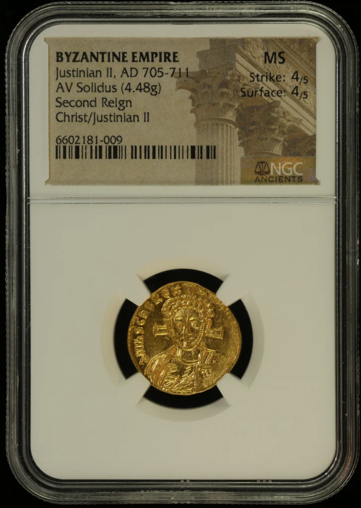 Byzantine Justinian II 705-711 AD AV Solidus NGC MS 0162964