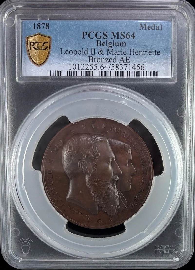 Belgium Europe World Coins Belgium Leopold II & Marie Henriette Bronzed Medal 1878 PCGS MS64 0162658 Belgium Leopold II & Marie Henriette Bronzed Medal 1878 PCGS MS64 0162658Belgium Leopold II & Marie Henriette Bronzed Medal 1878 PCGS MS64 0162658