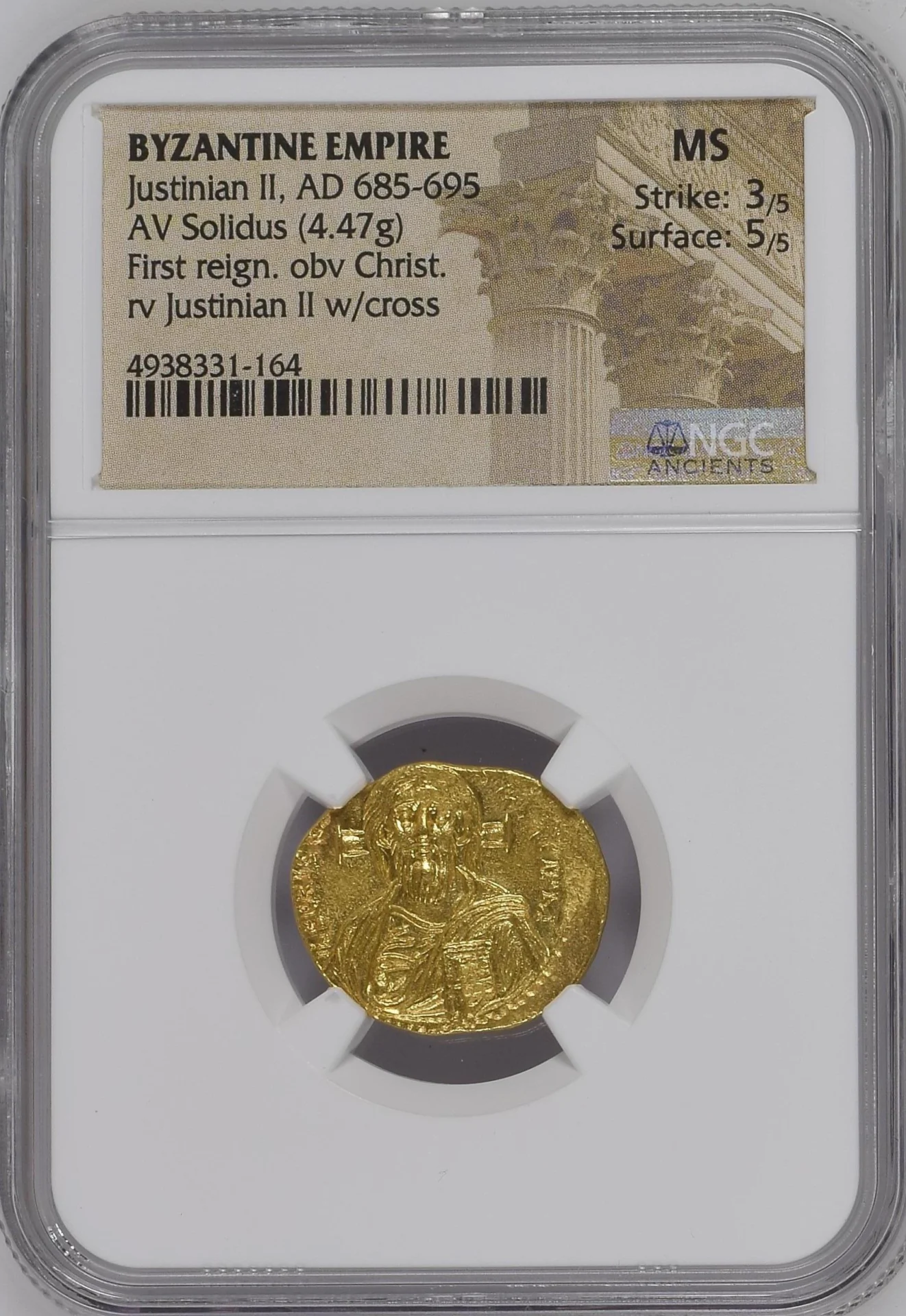 Ancient Coins Byzantine Byzantine Justinian II 685-695 AD AV Solidus NGC MS 0162970 Byzantine Justinian II 685-695 AD AV Solidus NGC MS 0162970