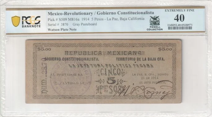 Mexican Currency Revolutionary Currency Revolutionary Currency 5 Pesos 1914 Baja California M816a P S509 PCGS XF40 f_35703 Revolutionary Currency 5 Pesos 1914 Baja California M816a P S509 PCGS XF40 f_35703