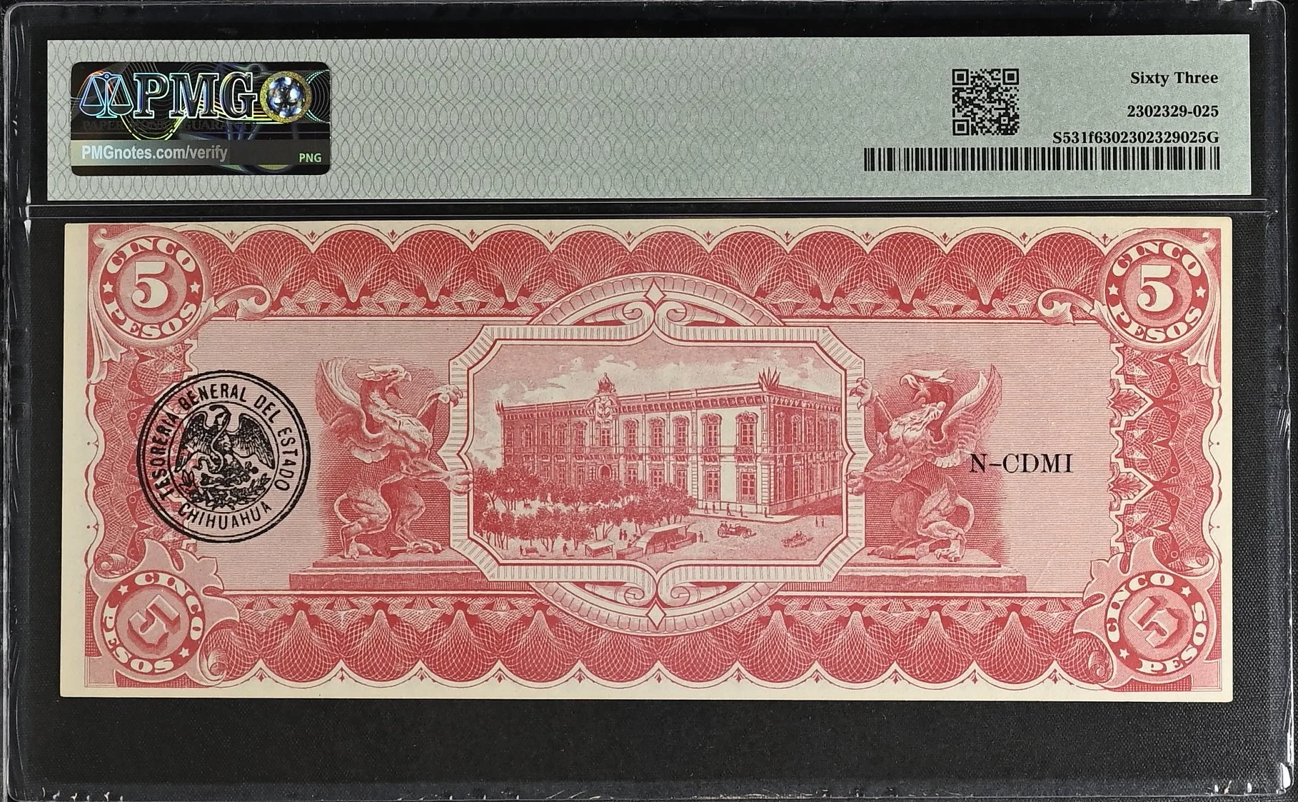 Mexican Currency Revolutionary Currency Revolutionary Currency 5 Pesos 1914 Chihuahua M922 P S531f PMG Ch UNC63 f_35707 Revolutionary Currency 5 Pesos 1914 Chihuahua M922 P S531f PMG Ch UNC63 f_35707Revolutionary Currency 5 Pesos 1914 Chihuahua M922 P S531f PMG Ch UNC63 f_35707 - Image 2