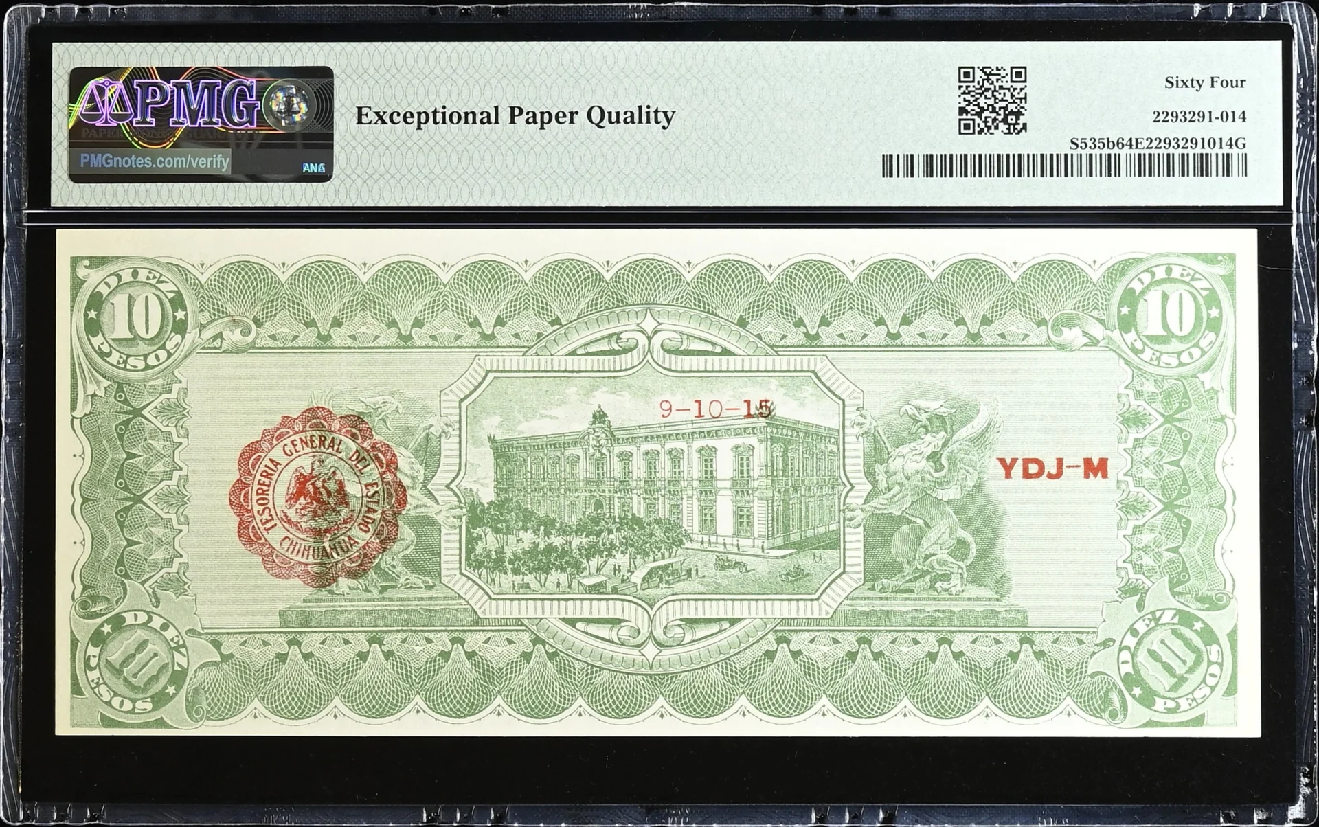 Mexican Currency Revolutionary Currency Revolutionary Currency 10 Pesos 1915 Chihuahua M924x P S535b PMG Ch UNC64 EPQ f_35708 Revolutionary Currency 10 Pesos 1915 Chihuahua M924x P S535b PMG Ch UNC64 EPQ f_35708Revolutionary Currency 10 Pesos 1915 Chihuahua M924x P S535b PMG Ch UNC64 EPQ f_35708 - Image 2