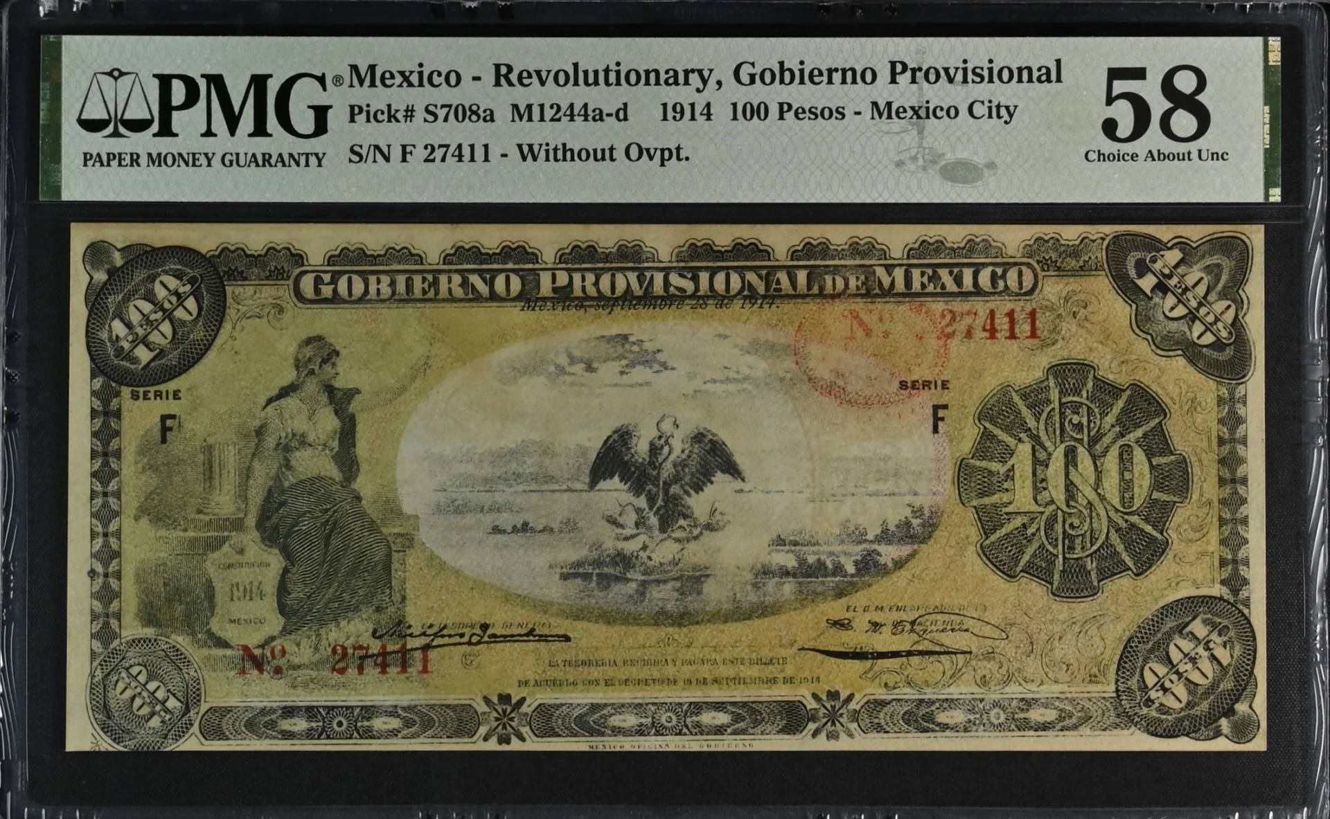 Mexican Currency Revolutionary Currency Revolutionary Currency 100 Pesos 1914 Distrito Federal M1244a-d P S708a PMG Ch AU58 f_35713 Revolutionary Currency 100 Pesos 1914 Distrito Federal M1244a-d P S708a PMG Ch AU58 f_35713