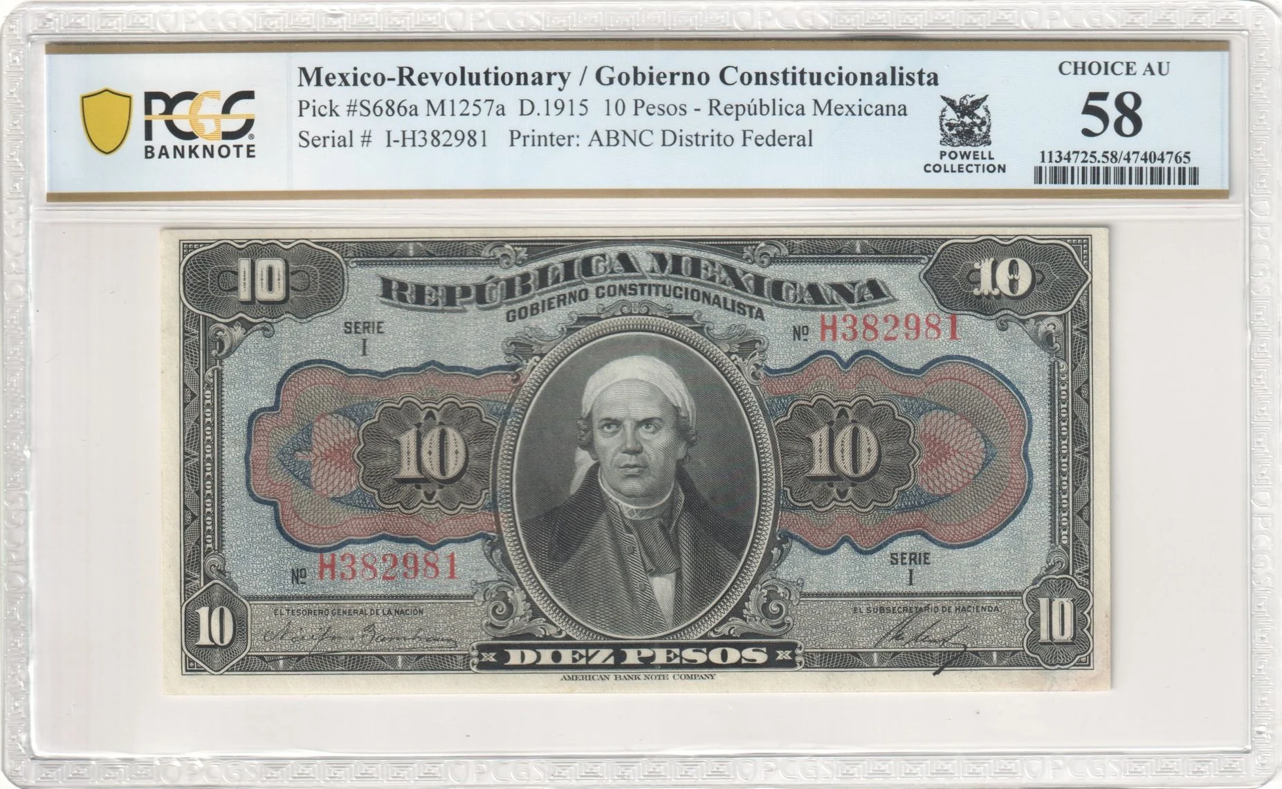 Mexican Currency Revolutionary Currency Revolutionary Currency 10 Pesos 1915 Distrito Federal M1257a P S686a PCGS Ch AU58 f_35715 Revolutionary Currency 10 Pesos 1915 Distrito Federal M1257a P S686a PCGS Ch AU58 f_35715