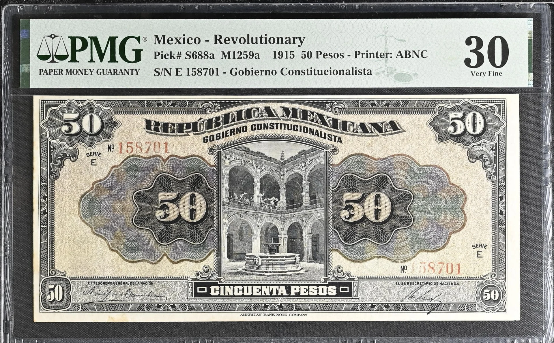 Mexican Currency Revolutionary Currency Revolutionary Currency 50 Pesos 1915 Distrito Federal M1259a P S688a PMG VF30 f_35716 Revolutionary Currency 50 Pesos 1915 Distrito Federal M1259a P S688a PMG VF30 f_35716