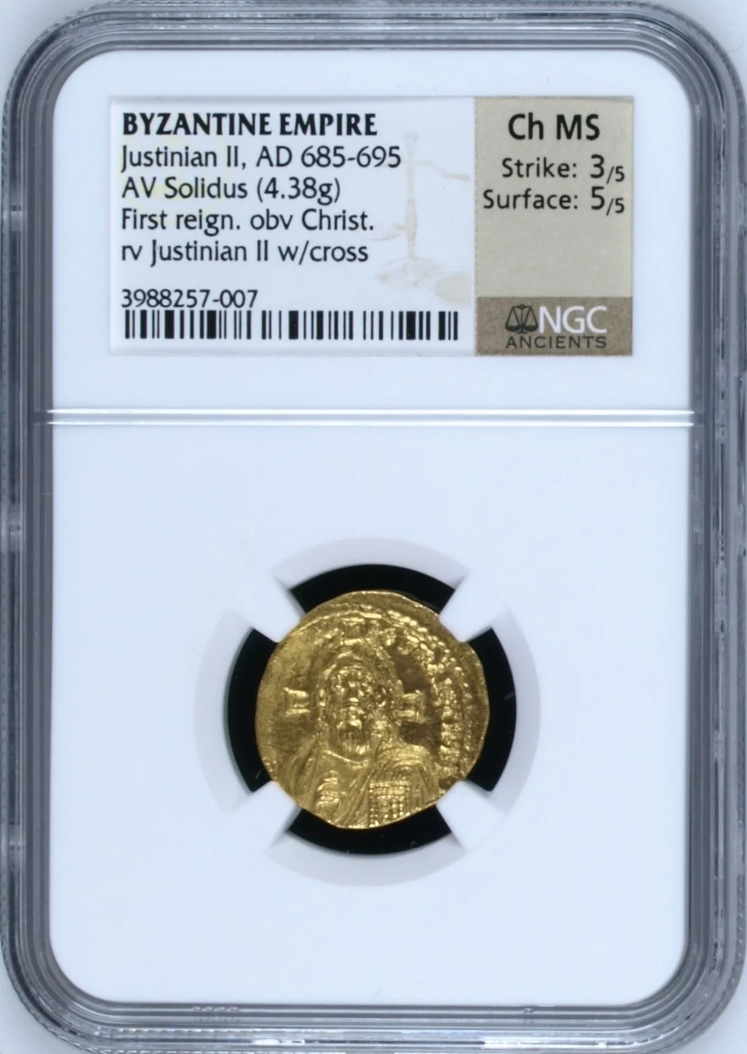Ancient Coins Byzantine Byzantine Justinian II 685-695 AD AV Solidus NGC Ch MS 0162972 Byzantine Justinian II 685-695 AD AV Solidus NGC Ch MS 0162972