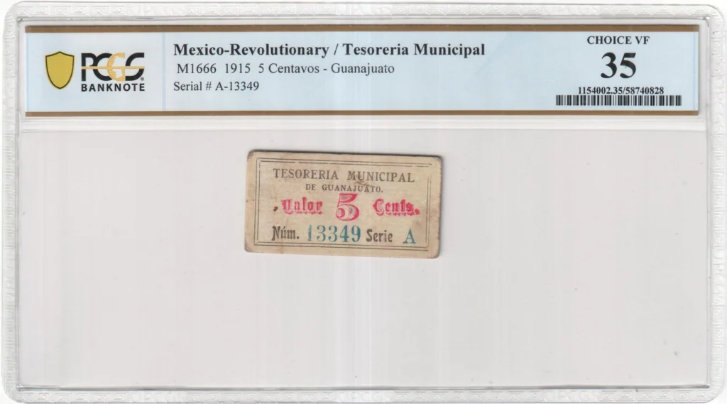Revolutionary Currency 5 Centavos 1915 Guanajuato M1666 PCGS Ch VF35 f_35720