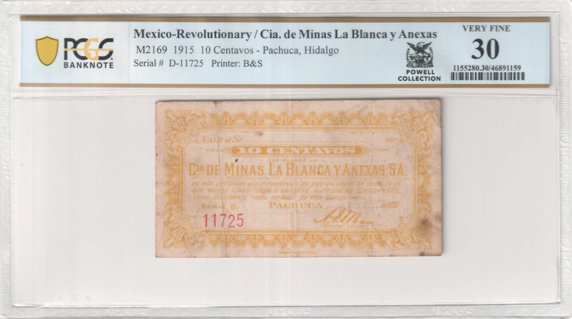 Mexican Currency Revolutionary Currency Revolutionary Currency 10 Centavos 1915 Hidalgo M2169 PCGS VF30 f_35726 Revolutionary Currency 10 Centavos 1915 Hidalgo M2169 PCGS VF30 f_35726