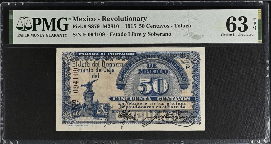Mexican Currency Revolutionary Currency Revolutionary Currency 50 Centavos 1915 Mexico M2810 P S879 PMG Ch UNC63 EPQ f_35727 Revolutionary Currency 50 Centavos 1915 Mexico M2810 P S879 PMG Ch UNC63 EPQ f_35727