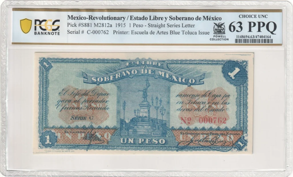 Mexican Currency Revolutionary Currency Revolutionary Currency Peso 1915 Mexico M2812 P S881 PCGS Ch UNC63 PPQ f_35728 Revolutionary Currency Peso 1915 Mexico M2812 P S881 PCGS Ch UNC63 PPQ f_35728