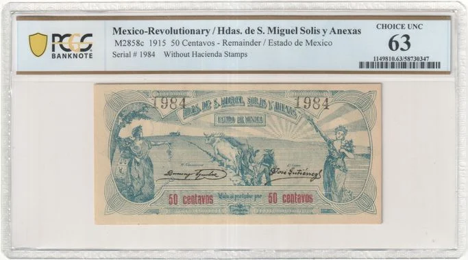 Mexican Currency Revolutionary Currency Revolutionary Currency 50 Centavos 1915 Mexico M2858c PCGS Ch UNC63 f_35730 Revolutionary Currency 50 Centavos 1915 Mexico M2858c PCGS Ch UNC63 f_35730