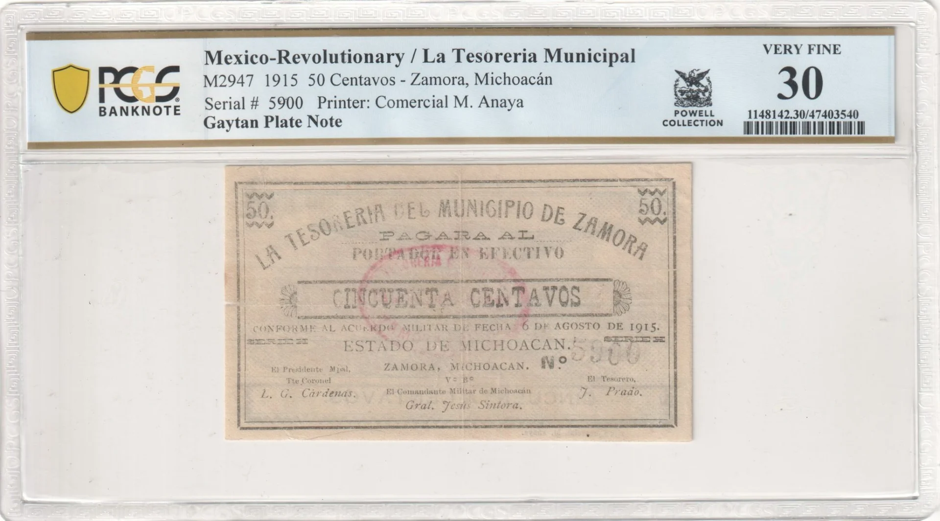 Mexican Currency Revolutionary Currency Revolutionary Currency 50 Centavos 1915 Michoacan PCGS VF30 M2947 f_35734 Revolutionary Currency 50 Centavos 1915 Michoacan PCGS VF30 M2947 f_35734