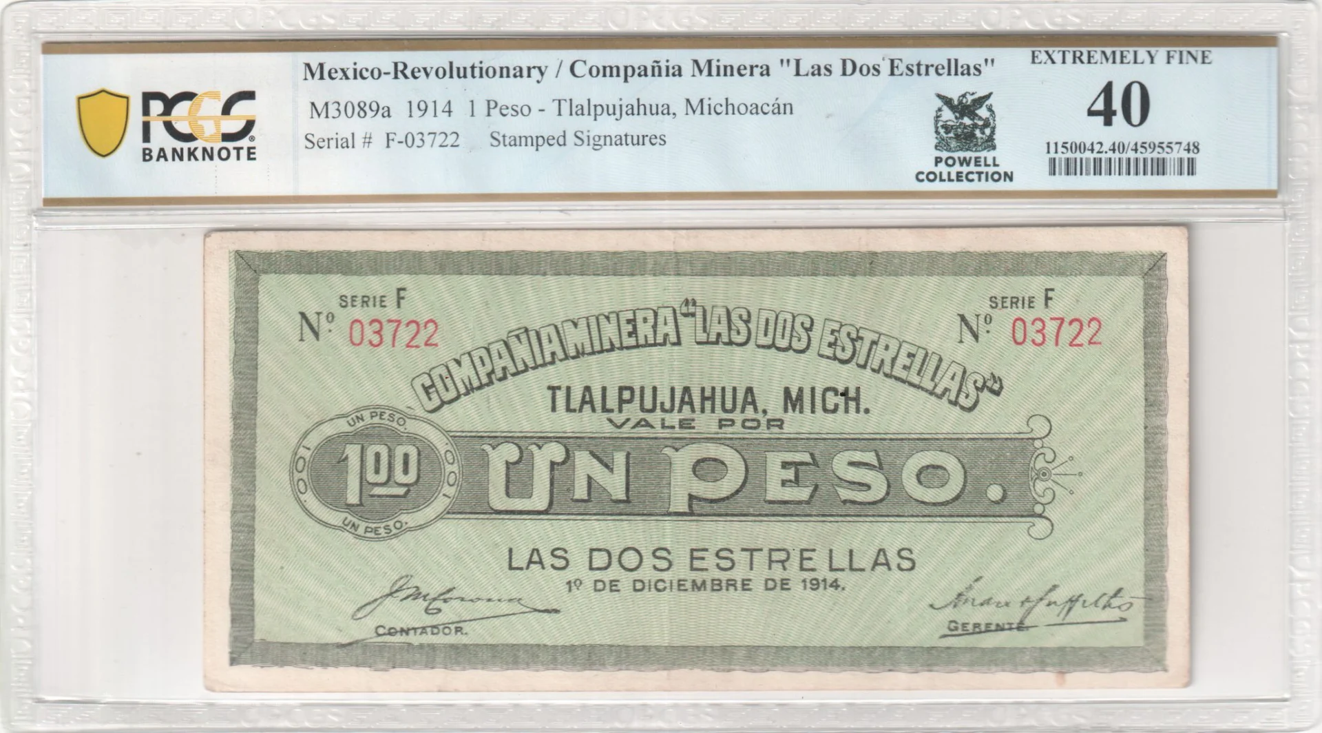 Mexican Currency Revolutionary Currency Revolutionary Currency Peso 1914 Michoacan M3089a PCGS XF40 f_35737 Revolutionary Currency Peso 1914 Michoacan M3089a PCGS XF40 f_35737