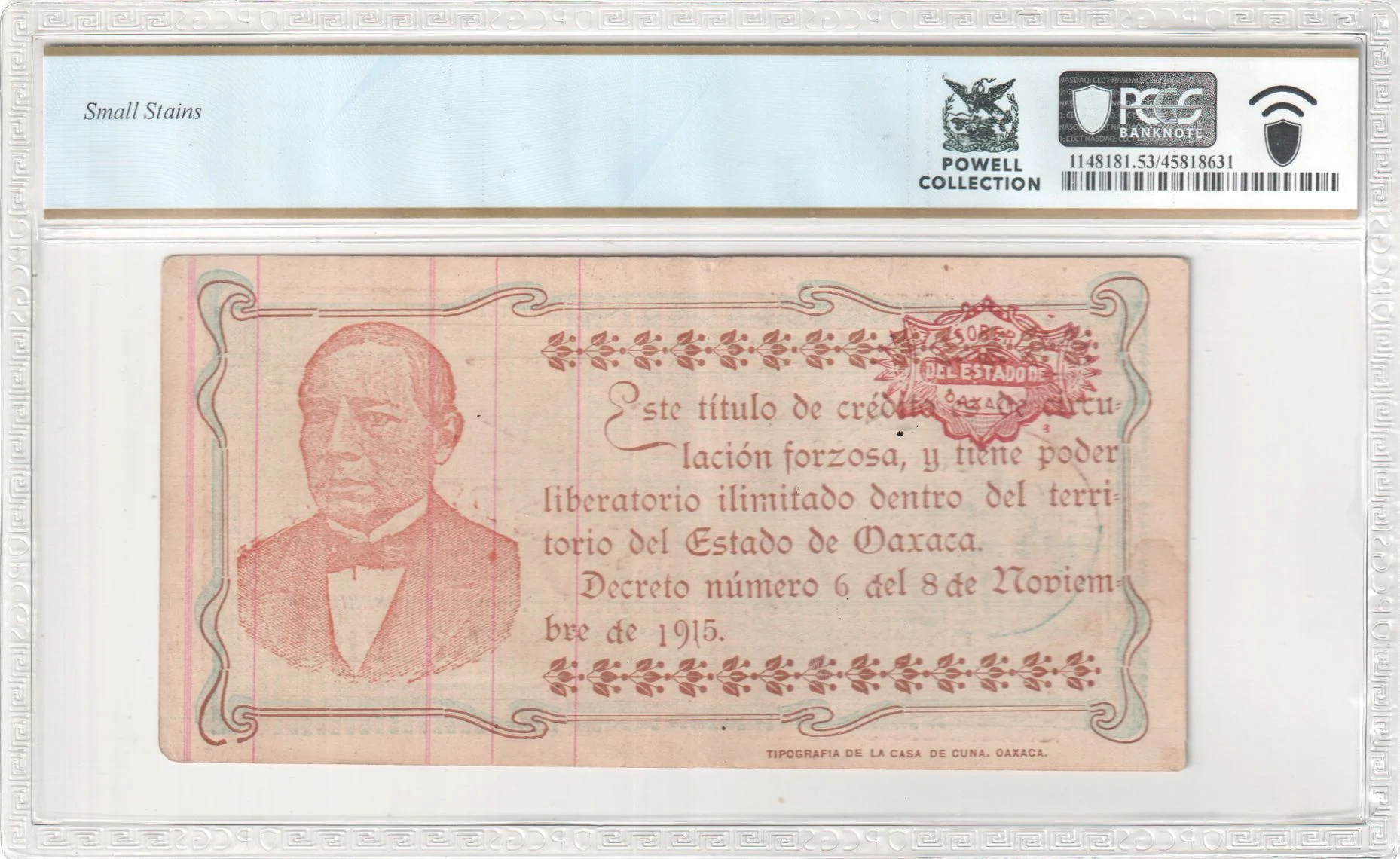 Mexican Currency Revolutionary Currency Revolutionary Currency 50 Pesos 1915 Oaxaca M3376a P S960 PCGS AU53 f_35746 Revolutionary Currency 50 Pesos 1915 Oaxaca M3376a P S960 PCGS AU53 f_35746Revolutionary Currency 50 Pesos 1915 Oaxaca M3376a P S960 PCGS AU53 f_35746 - Image 2