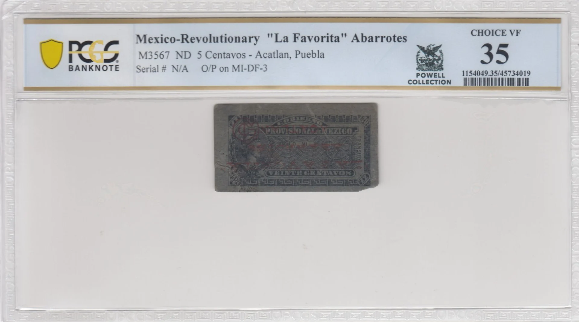 Mexican Currency Revolutionary Currency Revolutionary Currency 5 Centavos Puebla M3567 PCGS Ch VF35 f_35749 Revolutionary Currency 5 Centavos Puebla M3567 PCGS Ch VF35 f_35749