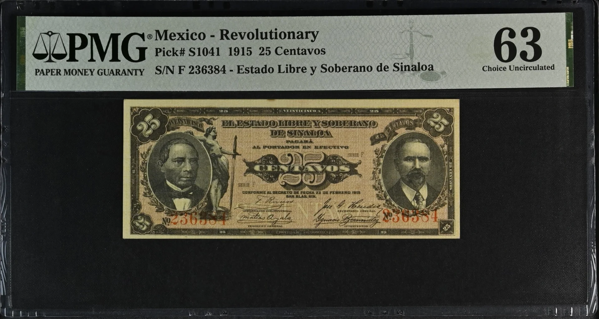 Mexican Currency Revolutionary Currency Revolutionary Currency 25 Centavos 1915 Sinaloa M3781 P S1041 PMG Ch UNC63 f_35752 Revolutionary Currency 25 Centavos 1915 Sinaloa M3781 P S1041 PMG Ch UNC63 f_35752