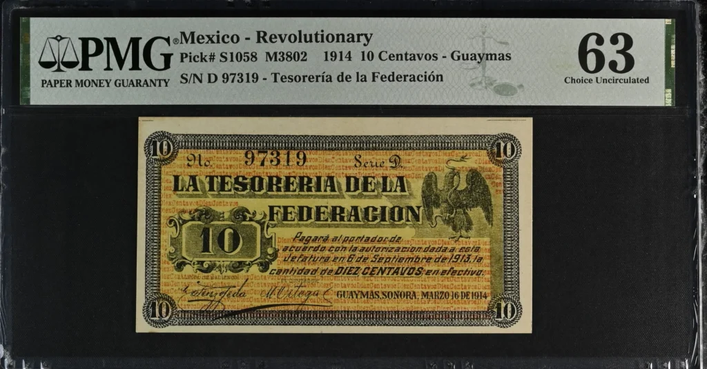 Mexican Currency Revolutionary Currency Revolutionary Currency 10 Centavos 1914 Sonora M3802 P S1058 PMG Ch UNC63 f_35756 Revolutionary Currency 10 Centavos 1914 Sonora M3802 P S1058 PMG Ch UNC63 f_35756