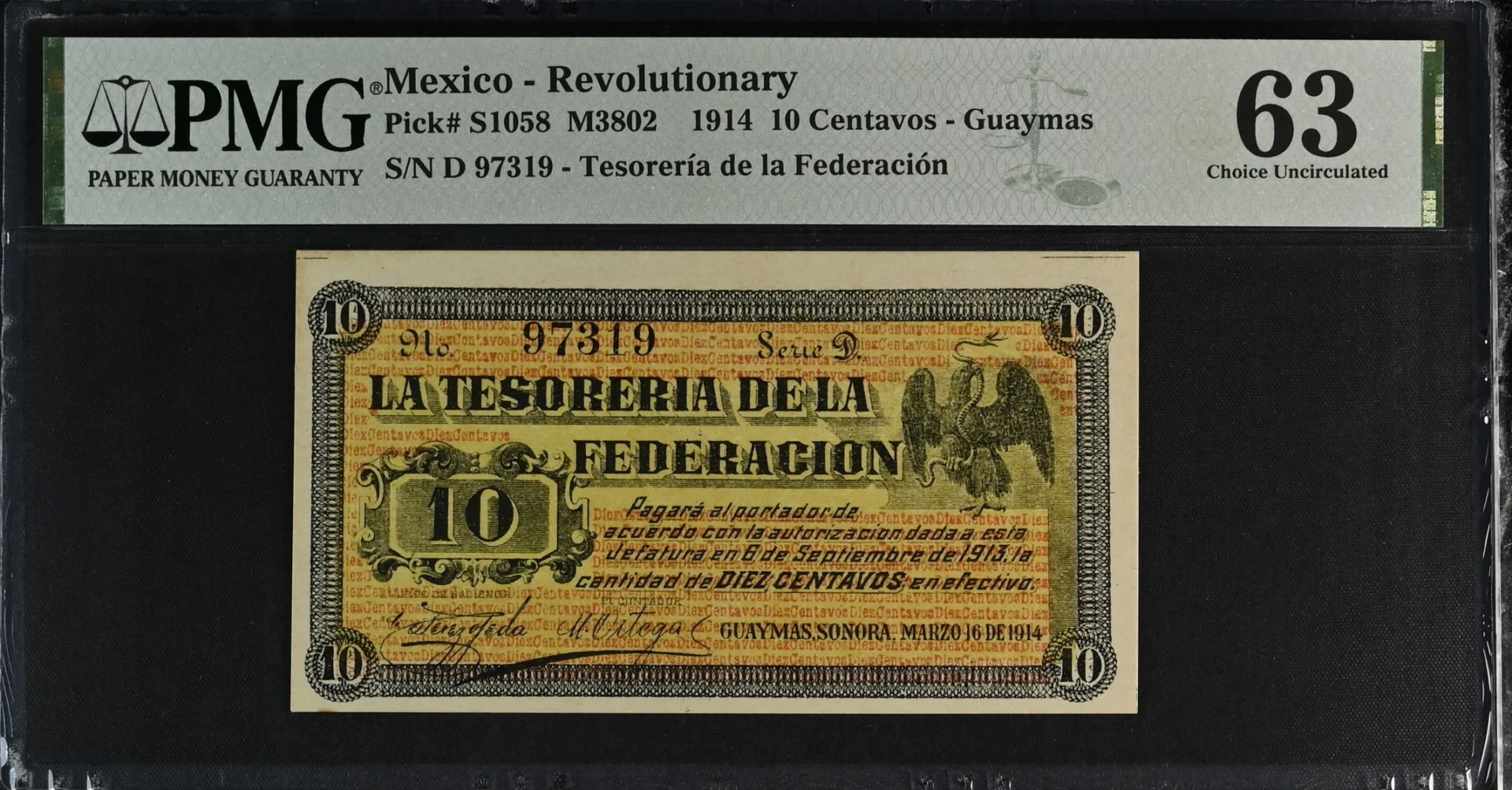 Mexican Currency Revolutionary Currency Revolutionary Currency 10 Centavos 1914 Sonora M3802 P S1058 PMG Ch UNC63 f_35756 Revolutionary Currency 10 Centavos 1914 Sonora M3802 P S1058 PMG Ch UNC63 f_35756