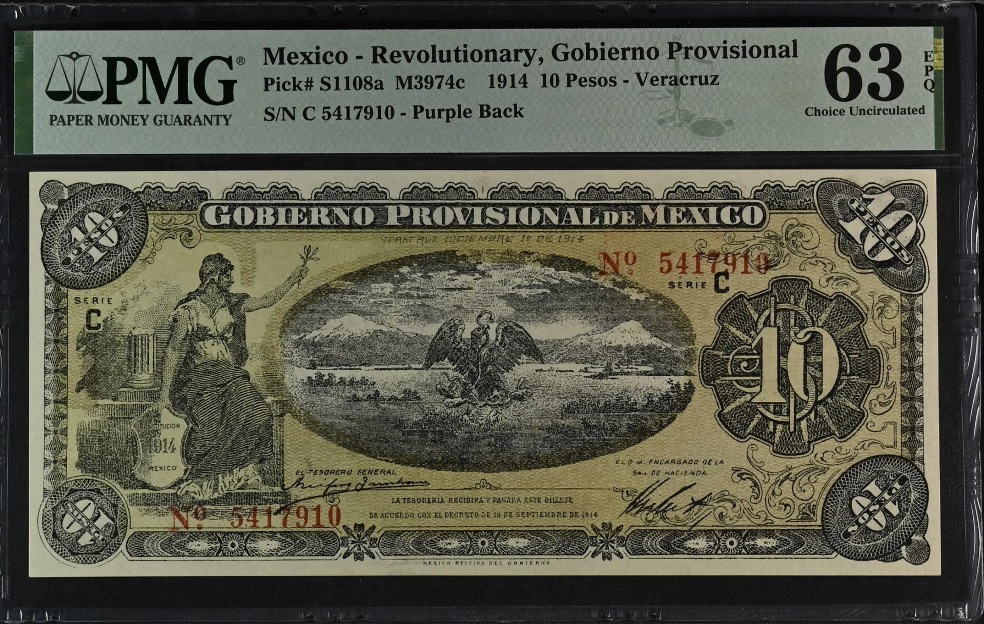 Mexican Currency Revolutionary Currency Revolutionary Currency 10 Pesos 1914 Veracruz M3974c P S1108a PMG Ch UNC63 EPQ f_35762 Revolutionary Currency 10 Pesos 1914 Veracruz M3974c P S1108a PMG Ch UNC63 EPQ f_35762