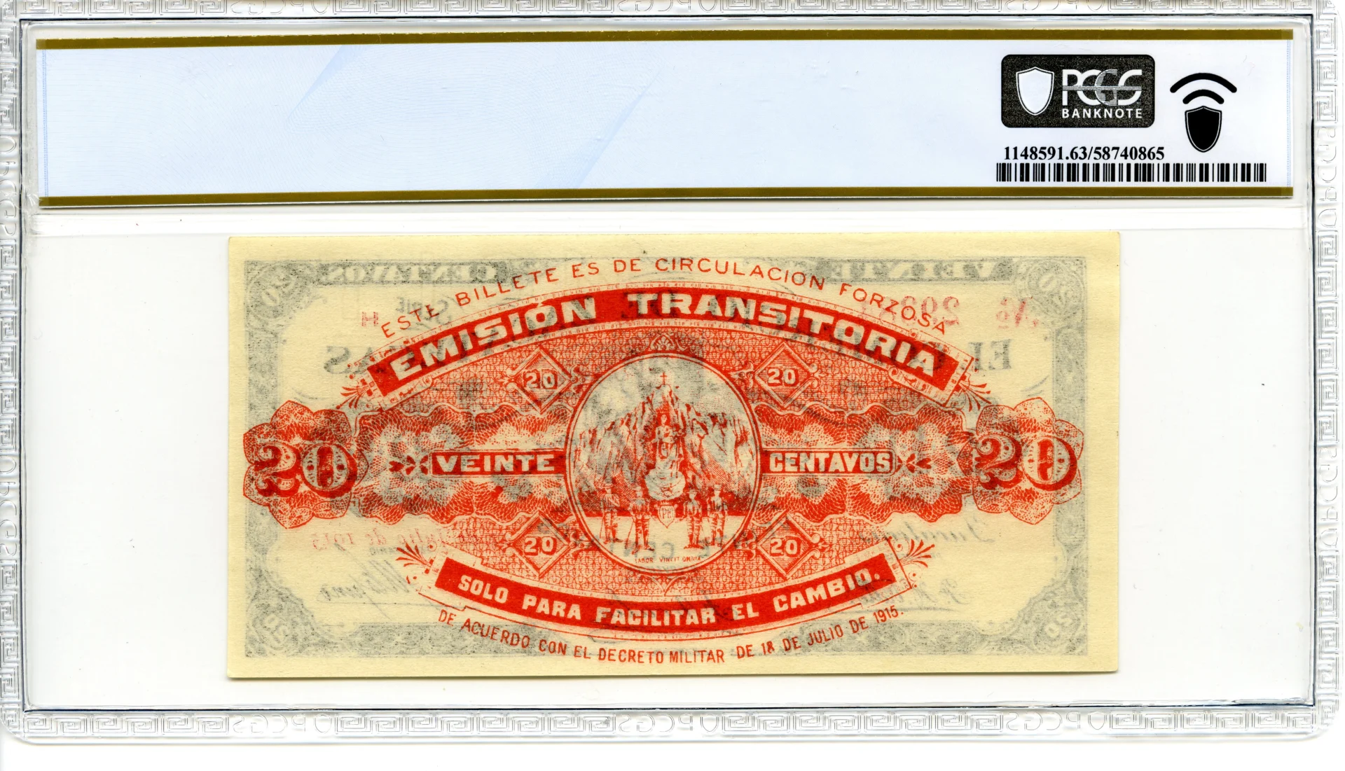 Mexican Currency Revolutionary Currency Revolutionary Currency 20 Centavos 1915 Zacatecas M4219 PCGS Ch UNC63 PPQ f_35763 Revolutionary Currency 20 Centavos 1915 Zacatecas M4219 PCGS Ch UNC63 PPQ f_35763Revolutionary Currency 20 Centavos 1915 Zacatecas M4219 PCGS Ch UNC63 PPQ f_35763 - Image 2