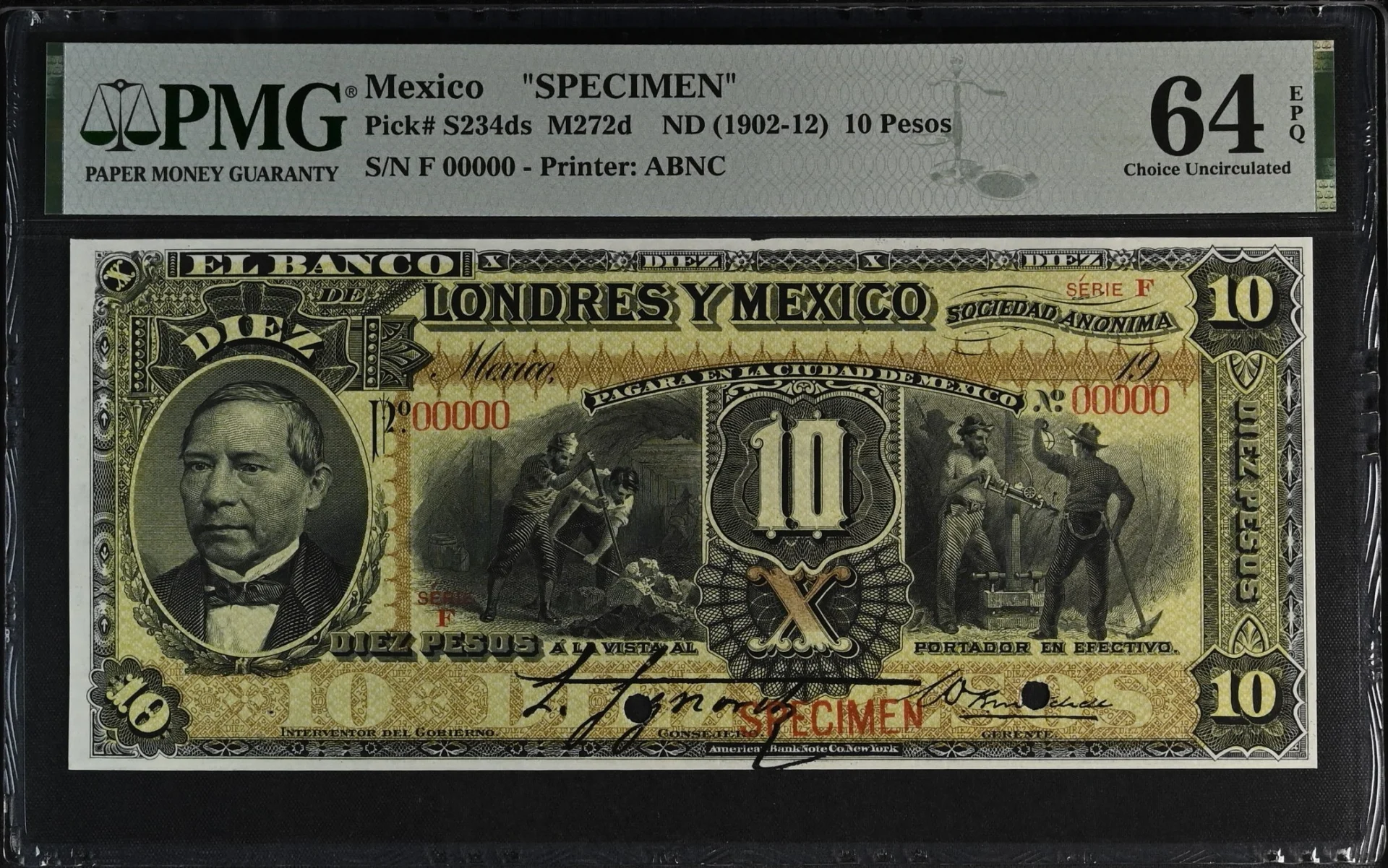 Bancos Mexican Currency Bancos 10 Pesos Distrito Federal M272d P S234ds PMG Ch UNC64 EPQ f_35766 Bancos 10 Pesos Distrito Federal M272d P S234ds PMG Ch UNC64 EPQ f_35766