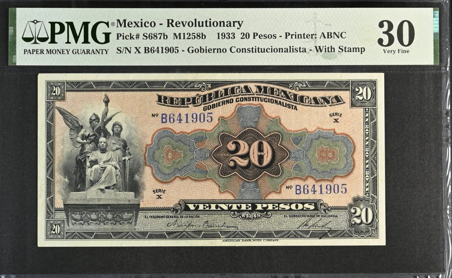 Mexican Currency Revolutionary Currency Revolutionary Currency 20 Pesos 1933 Distrito Federal M1258b P S687b PMG VF30 f_35767 Revolutionary Currency 20 Pesos 1933 Distrito Federal M1258b P S687b PMG VF30 f_35767