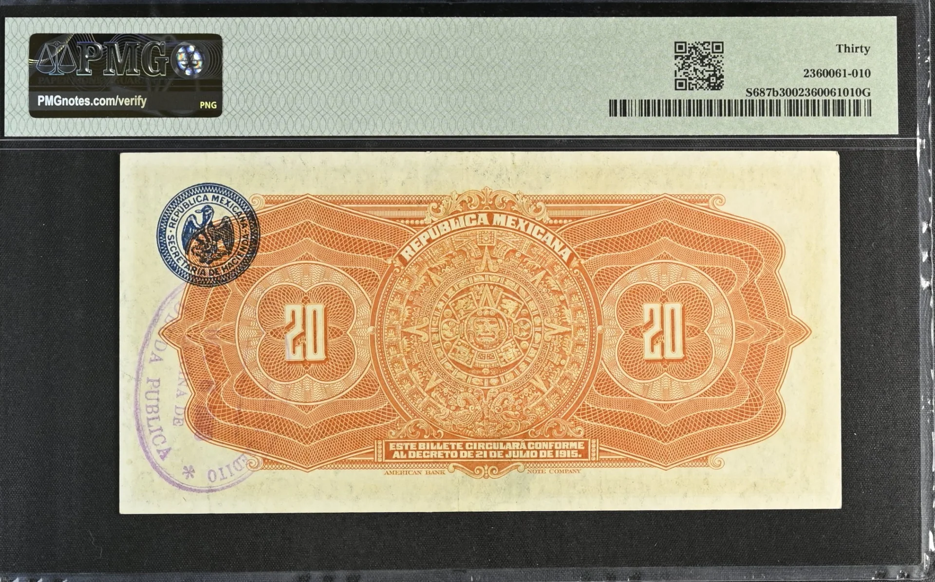 Mexican Currency Revolutionary Currency Revolutionary Currency 20 Pesos 1933 Distrito Federal M1258b P S687b PMG VF30 f_35767 Revolutionary Currency 20 Pesos 1933 Distrito Federal M1258b P S687b PMG VF30 f_35767Revolutionary Currency 20 Pesos 1933 Distrito Federal M1258b P S687b PMG VF30 f_35767 - Image 2