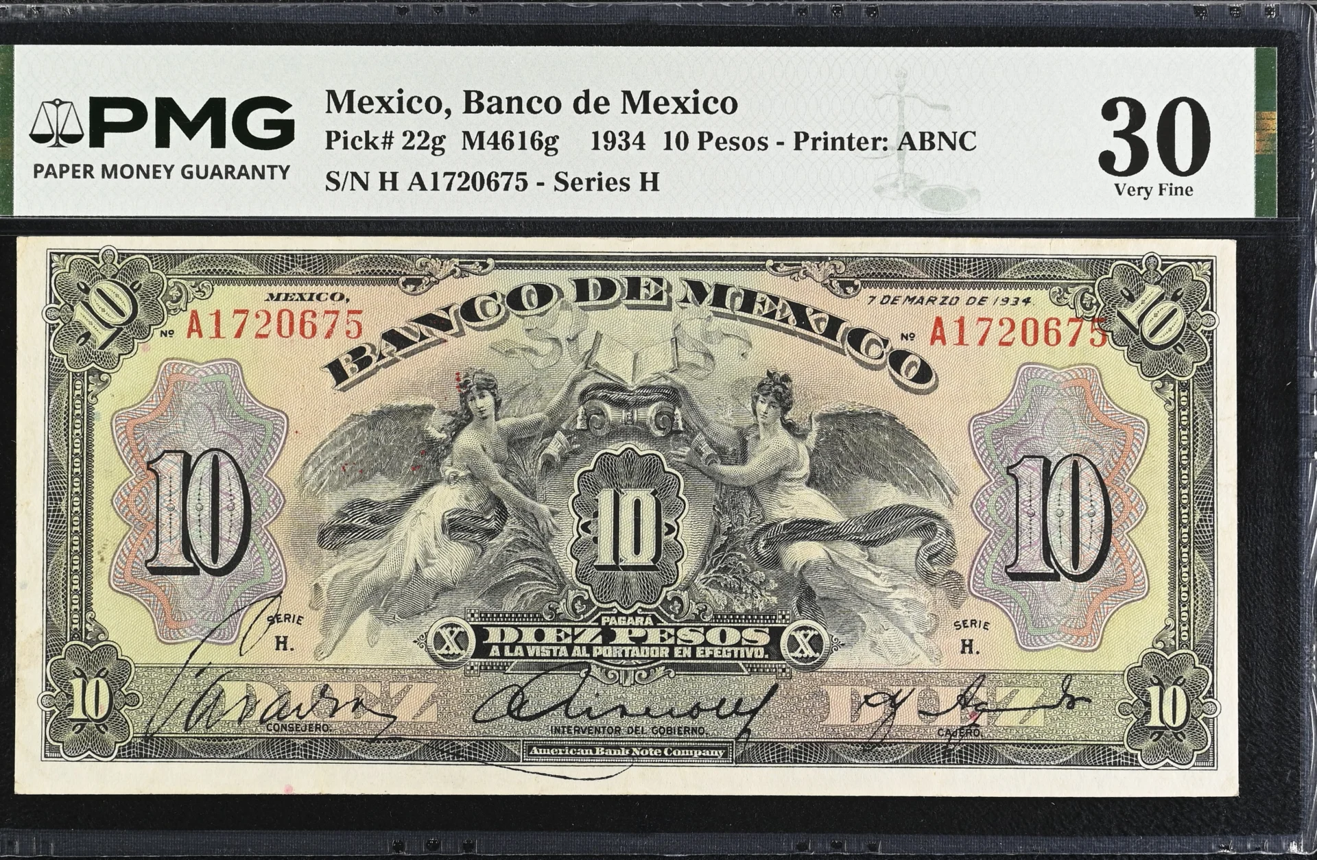 Banco De Mexico Mexican Currency Banco De Mexico 10 Pesos 1934 M4616g P22g PMG VF30 f_35769 Banco De Mexico 10 Pesos 1934 M4616g P22g PMG VF30 f_35769