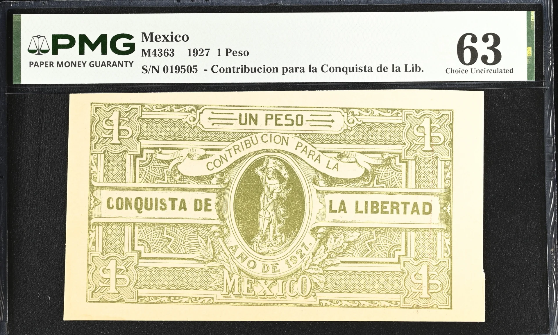 Mexican Currency Post Revolution Post Revolution Peso 1927 Jalisco M4363 PMG Ch UNC63 f_35774 Post Revolution Peso 1927 Jalisco M4363 PMG Ch UNC63 f_35774