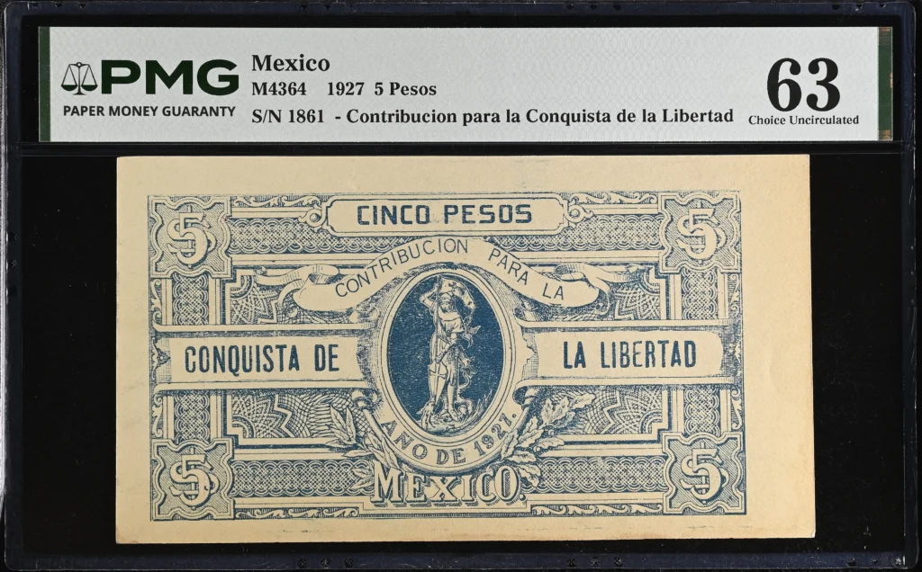 Post Revolution 5 Pesos 1927 Jalisco M4364 PMG Ch UNC63 f_35775
