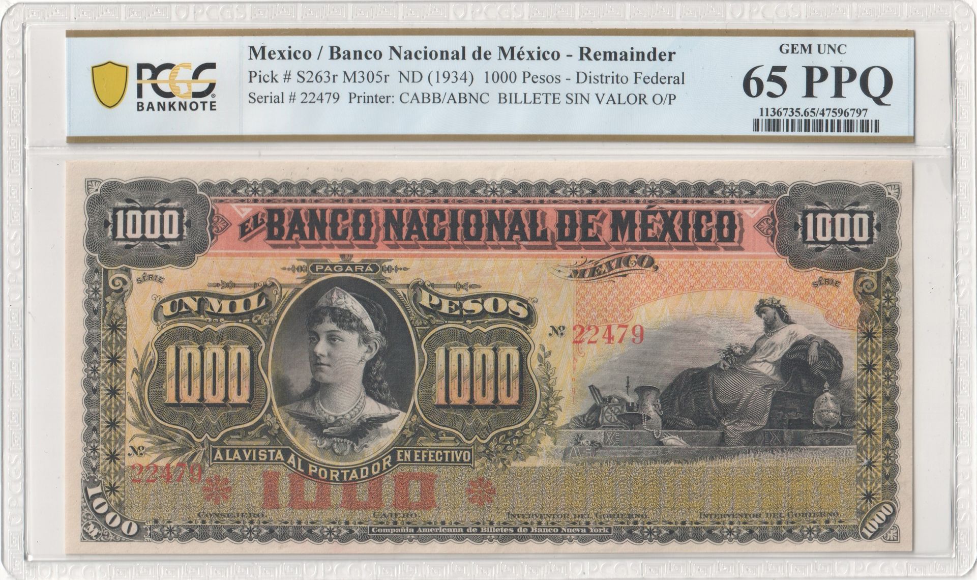 Bancos Mexican Currency Bancos 1,000 Pesos (1934) Distrito Federal M305r P S263r PCGS Gem UNC65 PPQ f_35779 Bancos 1,000 Pesos (1934) Distrito Federal M305r P S263r PCGS Gem UNC65 PPQ f_35779