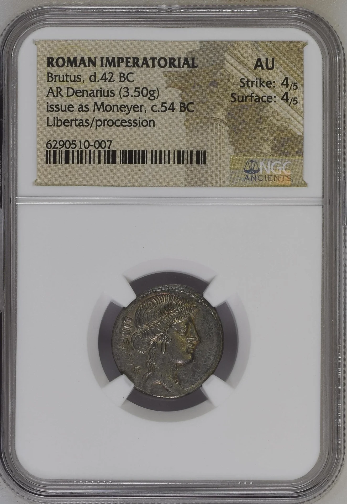Ancient Coins Roman Imperatorial Roman Imperatorial Brutus d.42 BC AR Denarius NGC AU 0162960 Roman Imperatorial Brutus d.42 BC AR Denarius NGC AU 0162960Roman Imperatorial Brutus d.42 BC AR Denarius NGC AU 0162960