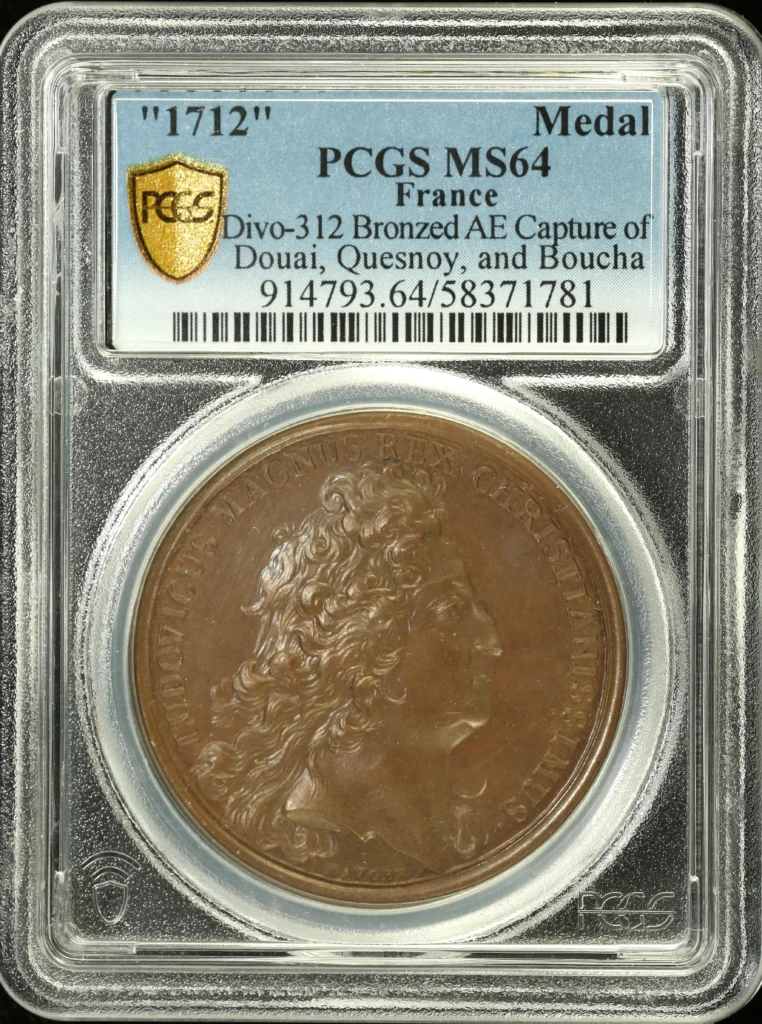 France Capture of Douai Quesnoy and Boucha Bronzed Medal 1712 PCGS MS64 Divo-312 0162660