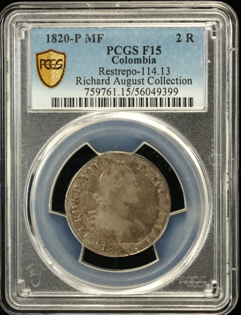 Colombia 2 Reales 1820 P MF PCGS F15 0162935