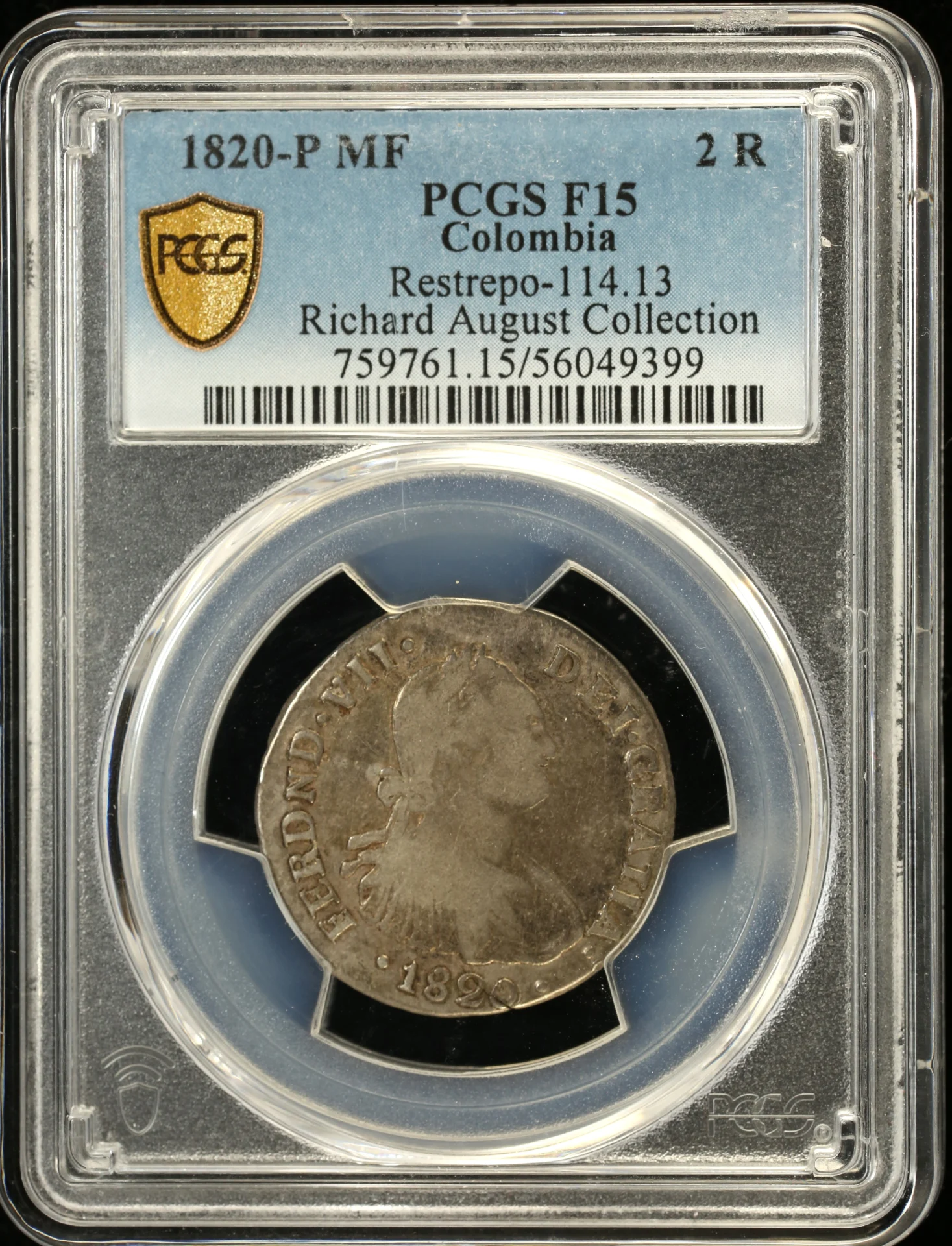 Colombia Latin American Coins Colombia 2 Reales 1820 P MF PCGS F15 0162935 Colombia 2 Reales 1820 P MF PCGS F15 0162935