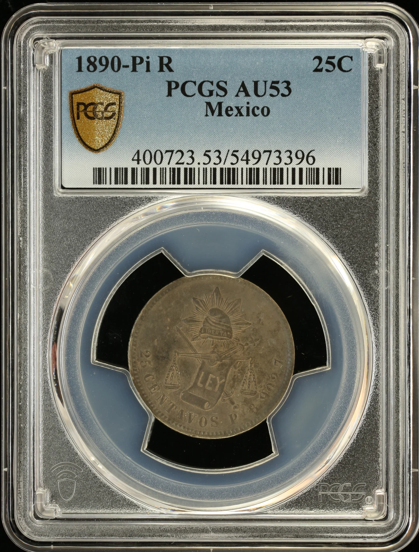 Mexican Coins Republic Silver & Minors Republic Silver & Minors 25 Centavos 1890 Pi R PCGS AU53 0162761 Republic Silver & Minors 25 Centavos 1890 Pi R PCGS AU53 0162761