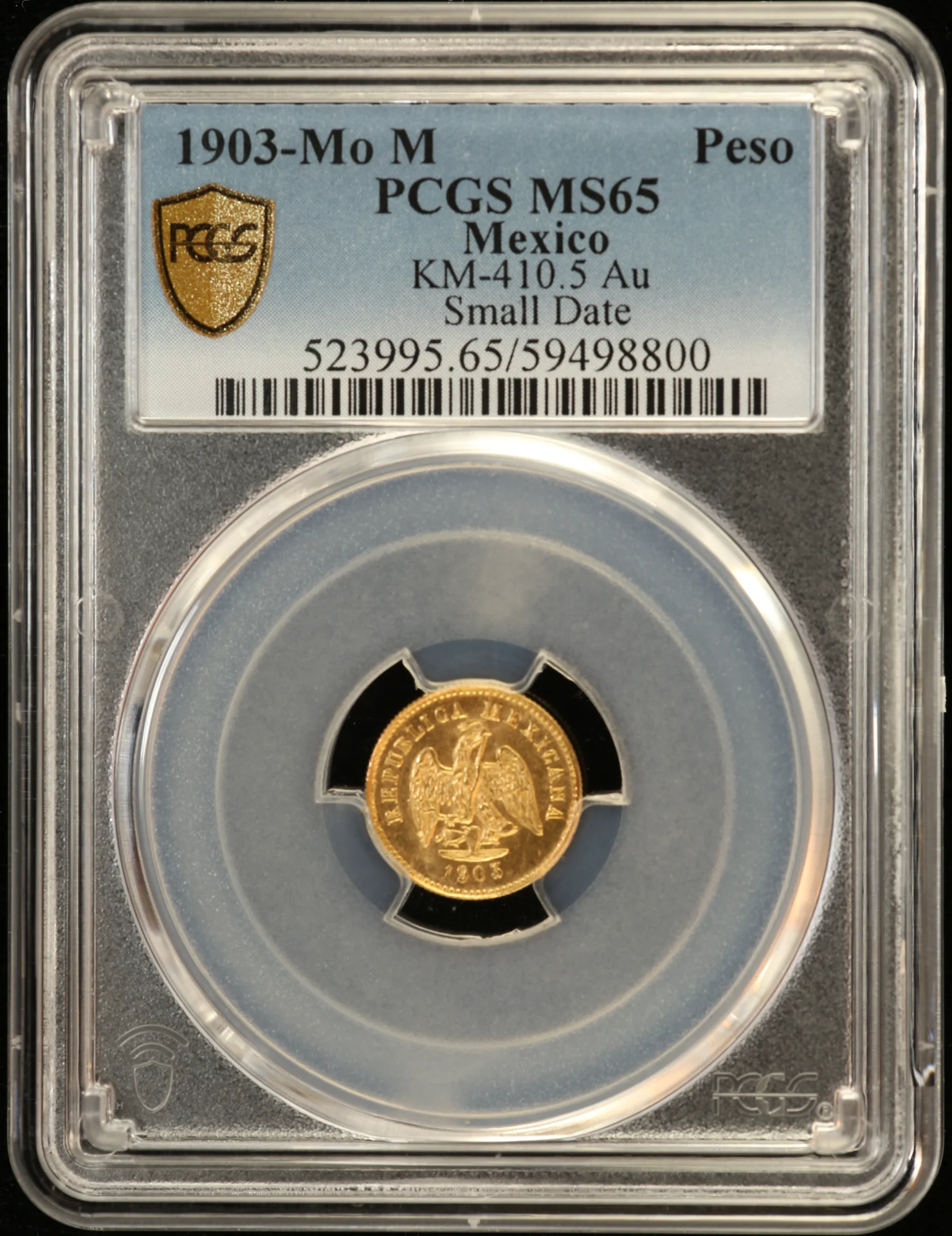 Mexican Coins Republic Gold Republic Gold Peso 1903 Mo M PCGS MS65 KM-410.5 0162770 Republic Gold Peso 1903 Mo M PCGS MS65 KM-410.5 0162770Republic Gold Peso 1903 Mo M PCGS MS65 KM-410.5 0162770