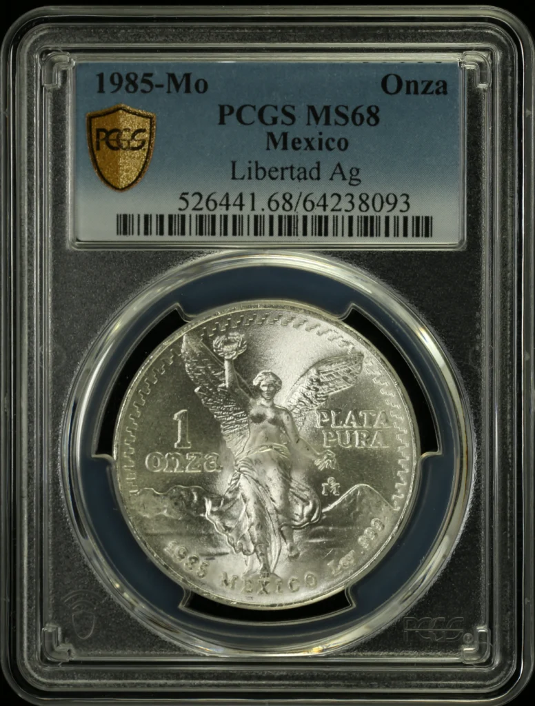 Mexican Coins Modern Silver & Minors Onza Modern Silver & Minors Onza 1985 Mo PCGS MS68 0162555 Modern Silver & Minors Onza 1985 Mo PCGS MS68 0162555
