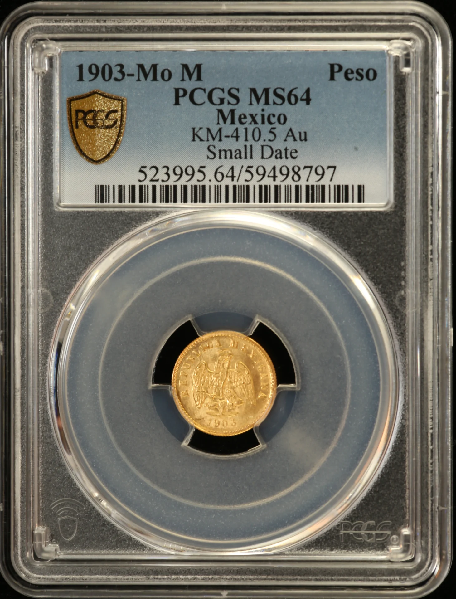 Mexican Coins Republic Gold Republic Gold Peso 1903 Mo M PCGS MS64 KM-410.5 0162772 Republic Gold Peso 1903 Mo M PCGS MS64 KM-410.5 0162772Republic Gold Peso 1903 Mo M PCGS MS64 KM-410.5 0162772