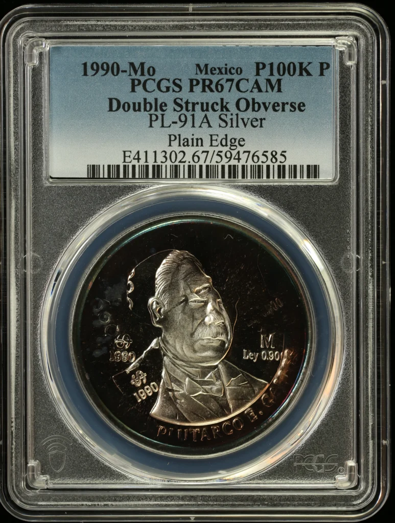 Mint Errors Modern Silver & Minors 100,000 Peso 1990 Mo PCGS PR67CAM PL-91A 0162887
