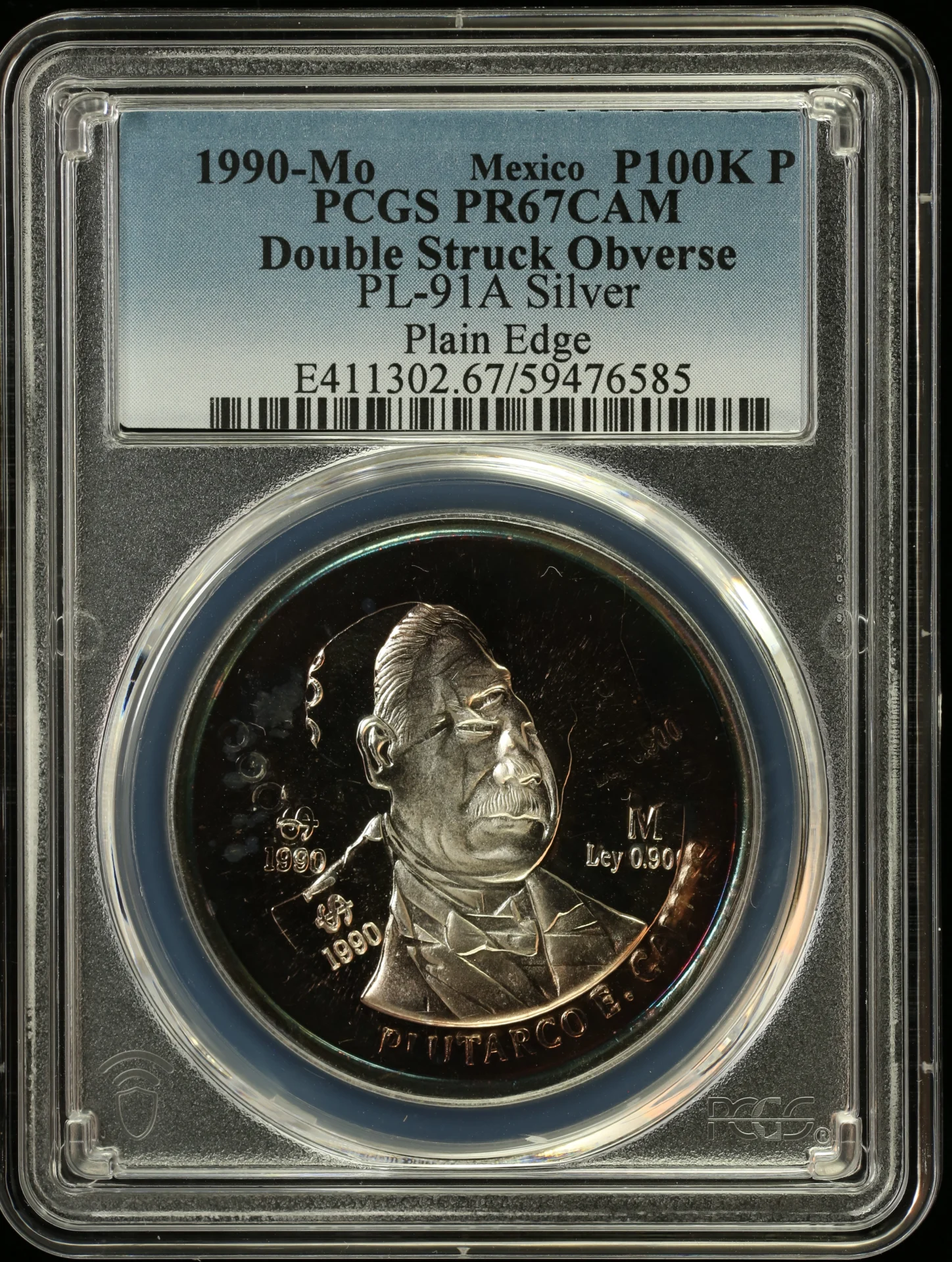 000 Pesos 100 Mexican Coins Mint Errors Modern Silver & Minors Mint Errors Modern Silver & Minors 100,000 Peso 1990 Mo PCGS PR67CAM PL-91A 0162887 Mint Errors Modern Silver & Minors 100,000 Peso 1990 Mo PCGS PR67CAM PL-91A 0162887